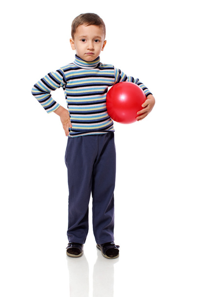 Little Boy playing with ball isolated on white - Foto, afbeelding