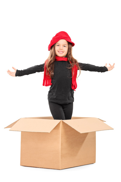 Playful girl standing in a box  - Valokuva, kuva
