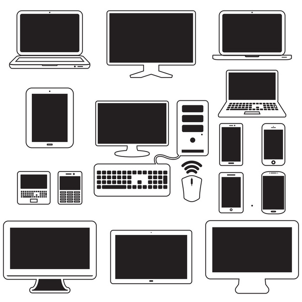 lap-top, υπολογιστής ταμπλετών, όργανο ελέγχου και κινητή οθόνη - Διάνυσμα, εικόνα