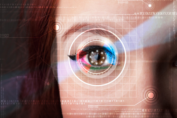 Cyber woman with technolgy eye looking - Photo, Image