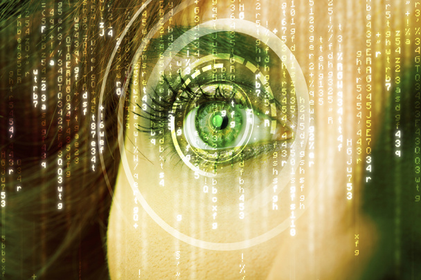 moderne Cyber-Frau mit Matrix-Auge  - Foto, Bild