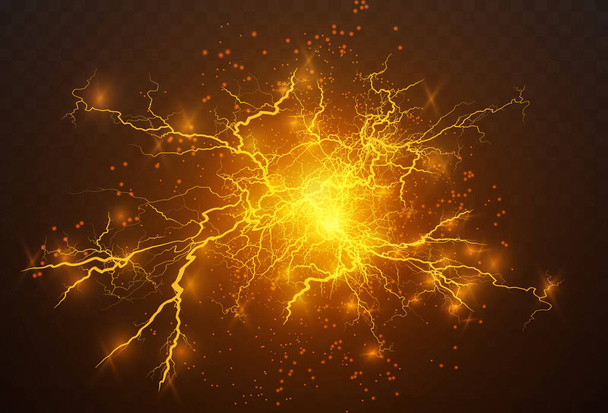 Blitzlichtgewitter blitzt auf einem transparenten Hintergrund auf. Feuer und Eis fraktale Blitze, Plasma Macht Hintergrund Vektor Illustration - Vektor, Bild