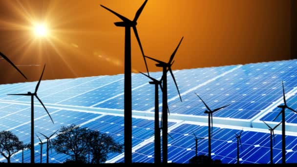 Windenergieanlagen und Sonnenkollektoren im Klimawandel - Filmmaterial, Video