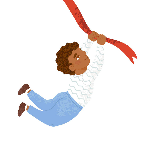 Cute little boy holds on to the rope and flies - Vector, Image
