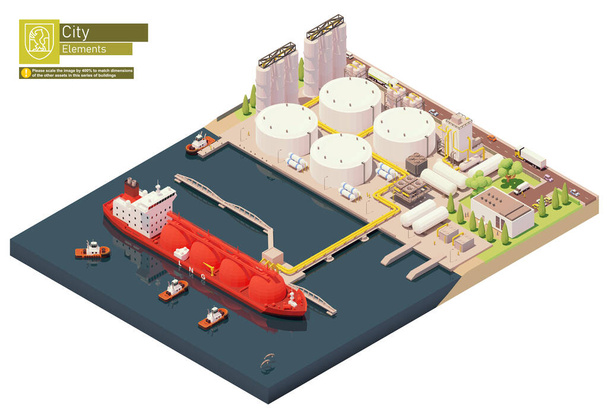 Векторний ізометричний корабель-носій LNG бункер в LNG терміналі - Вектор, зображення