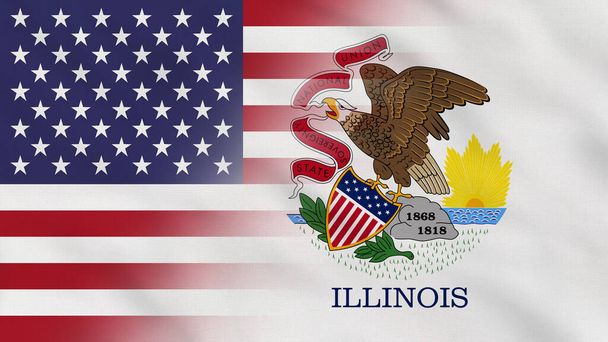 Illinois State USA Wavy Stof vlag. Verenigde Staten vlag. De staat Illinois vlaggen. Noord-Amerikaanse vlaggen. Feest. Patriotten. Achtergrondstof. - Foto, afbeelding