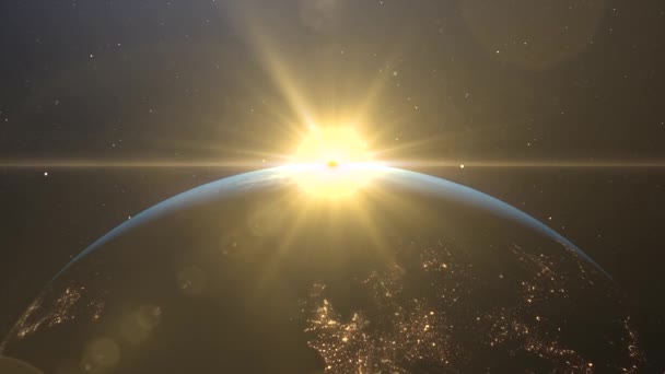 4k Beautiful sunrise world skyline. Planet earth from space. Planet earth rotating animation. Clip contains space, planet, galaxy, stars, cosmos, sea, earth, sunset, globe.  - Footage, Video
