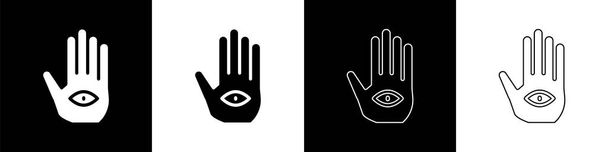Nastavit Hamsa ruční ikonu izolované na černobílém pozadí. Ruka Fatimy - amulet, symbol ochrany před ďáblovým okem. Vektor. - Vektor, obrázek