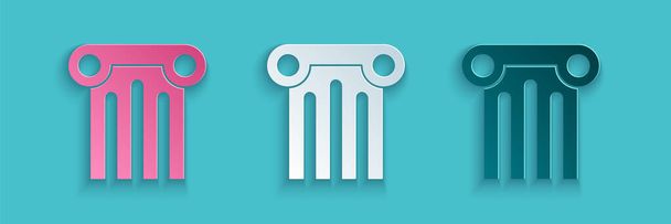 Paper cut Ancient column icon isolated on blue background. Paper art style. Vector. - Vector, Image