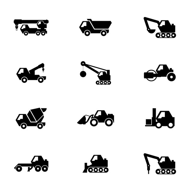 Conjunto de ícones de veículos de construção
 - Vetor, Imagem