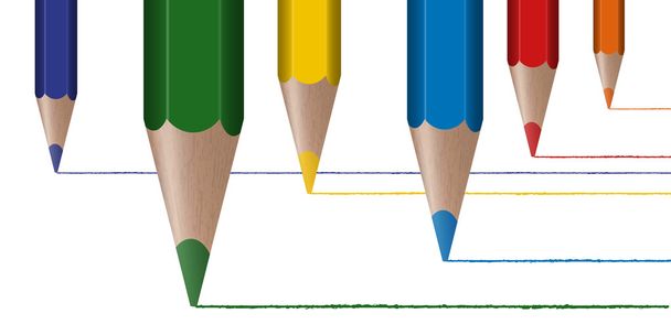 Six colored pencils draw lines - Vector, Image