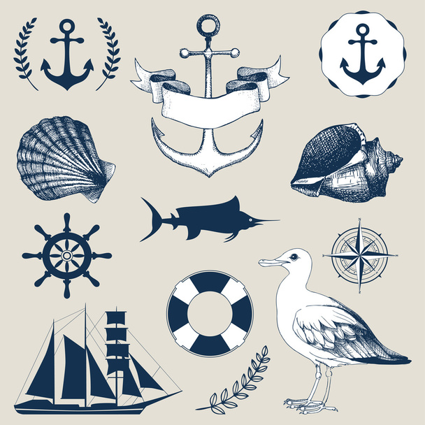 Sea signs and icons - Wektor, obraz