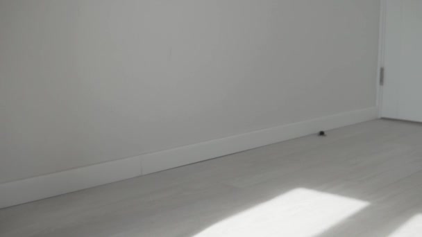Eine Frau mit Gips am Bein bewegt sich auf Krücken durch die Wohnung - Filmmaterial, Video
