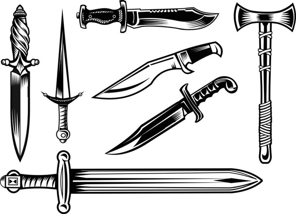 Cuchillo, daga, espada y tomahawk - Vector, imagen