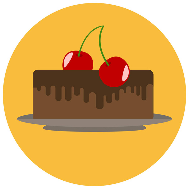 pasta vişneli çikolata ikonu Düz stil - Vektör, Görsel