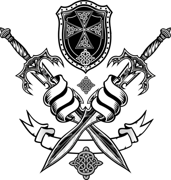 Wappen mittelalterlicher Ritter Schild und Schwert  - Vektor, Bild