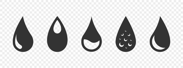Wassertropfen-Symbole. Wassertropfen gesetzt. Wasser- oder Öltropfen-Konzept. Vektorillustration - Vektor, Bild