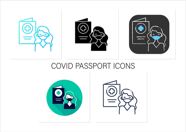 Covid paspoort pictogrammen ingesteld - Vector, afbeelding