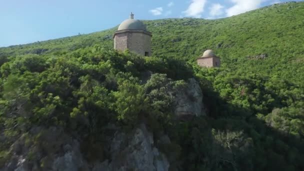 Aerial view of the stunning natural landscape by the Arrabida Fort - Footage, Video
