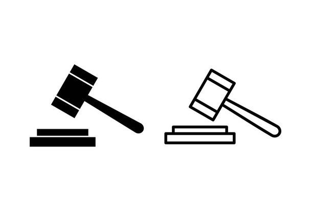 Набор иконок молотка. судья вектор значка молотка. вектор иконы закона. аукционный молоток - Вектор,изображение
