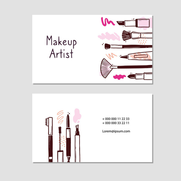 Visitenkarte mit kosmetischen Elementen für Make-up - Vektor, Bild