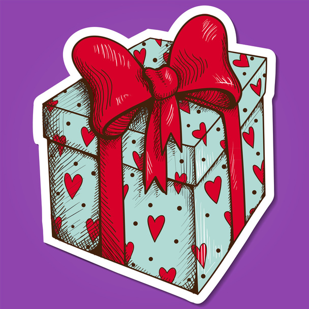 Present box with hearts and bow. - Vektor, Bild