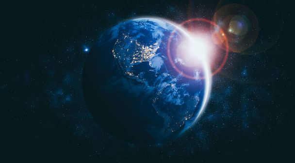 Planeta Tierra globo vista desde el espacio mostrando la superficie realista de la tierra y mapa del mundo - Foto, Imagen
