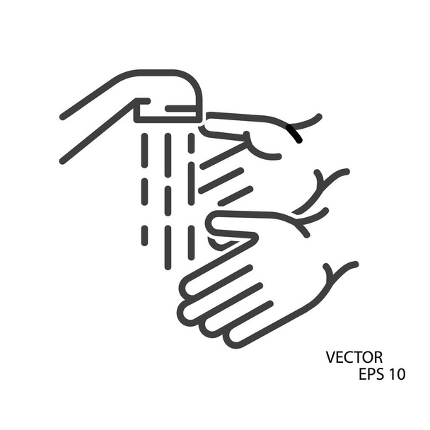 Hände waschen flaches Symbol. Piktogramm für Web. Linienschlag. Vereinzelt auf weißem Hintergrund. Vektor eps10. Klare Hände. - Vektor, Bild