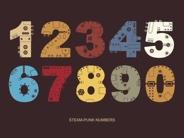 Set of numbers in steam punk style - Vector, Image