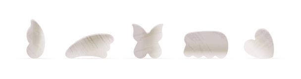 Tipi di pietre di Gua Sha con texture in marmo per la terapia di massaggio facciale di bellezza. Strumenti anti-invecchiamento per la cura della pelle. Bandiera dei social media. - Vettoriali, immagini