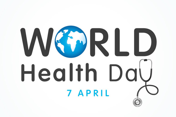 Nápis Světového dne zdraví. Zdravotní den plakát design s planetou Země, stetoskop a citovat text pro oslavu 7. dubna dovolené. Vektorová ilustrace - Vektor, obrázek