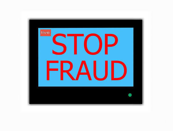 Slogan STOP FRAUD na tela de televisão
 - Foto, Imagem