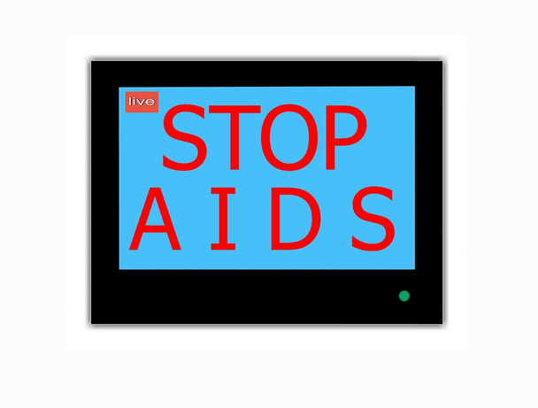Slogan STOP AIDS na tela de televisão
 - Foto, Imagem