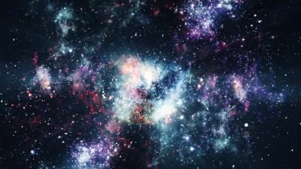 Viajar através de campos estelares no espaço com supernova big bang irrompe luz. Morte estelar abstrata e supernova estourada no espaço profundo com fundo de campo estelar. 4K 3D sem costura looping fundo - Filmagem, Vídeo
