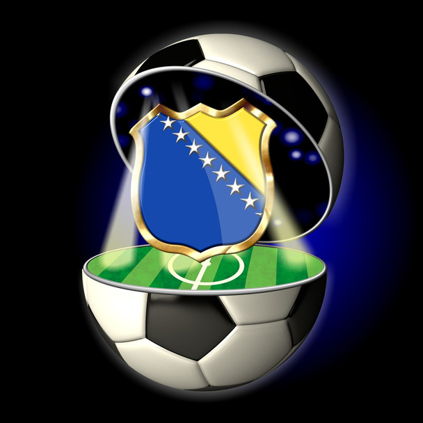 Balle de football ouverte avec crête de Bosnie-Herzégovine
 - Photo, image
