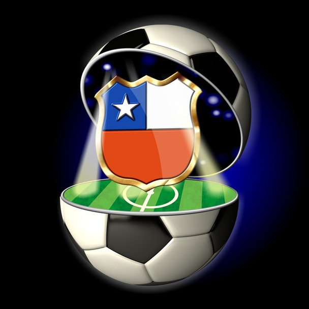 Pelota de fútbol abierta con cresta de Chile
 - Foto, imagen