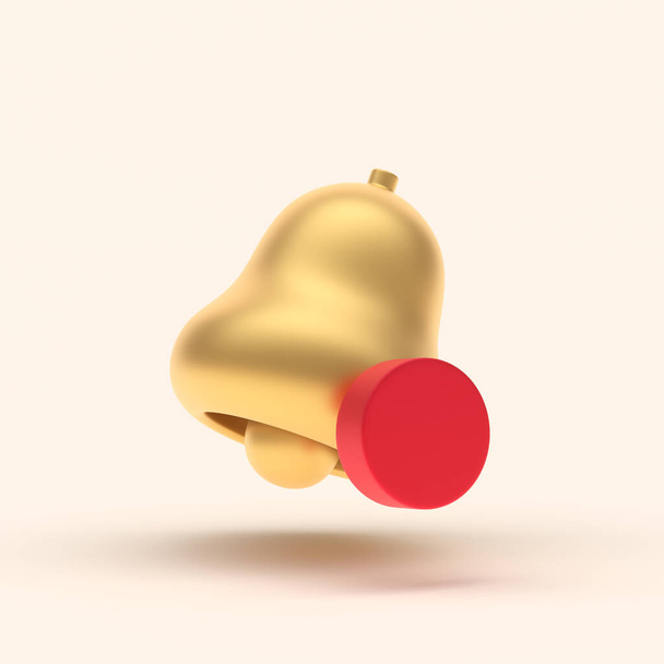 3d eenvoudige gouden kennisgeving bel met rode cirkel geïsoleerd op pastel achtergrond. Hoogwaardige 3D illustratie. 3D-weergave - Foto, afbeelding