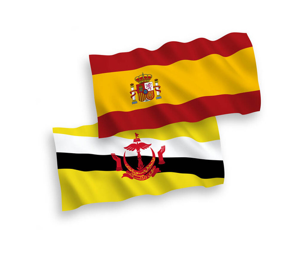 Bandiere del Brunei e della Spagna su sfondo bianco - Vettoriali, immagini