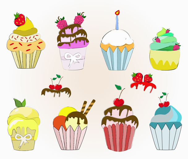Ice-cream cupcakes  collection - Vector, Image
