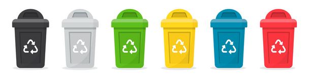 Set of recycle bins for trash in a flat design - Vector, Image