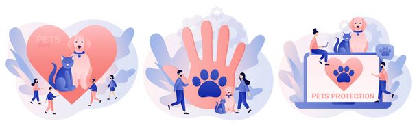 Animal rescue and pet protection. Hand and paw as symbol support and love pets. Animal shelter. Wildlife protection and rescue. Modern flat cartoon style. Vector illustration on white background - Vector, Image