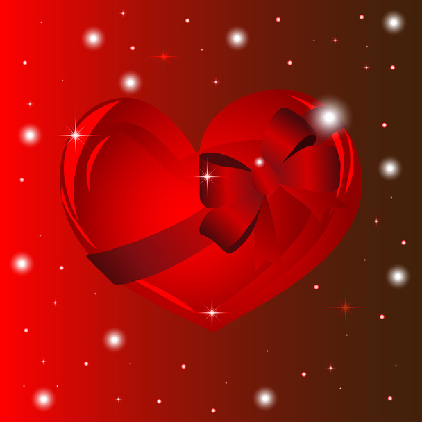 φωτεινή κόκκινη καρδιά με φιόγκο και κορδέλα - Διάνυσμα, εικόνα