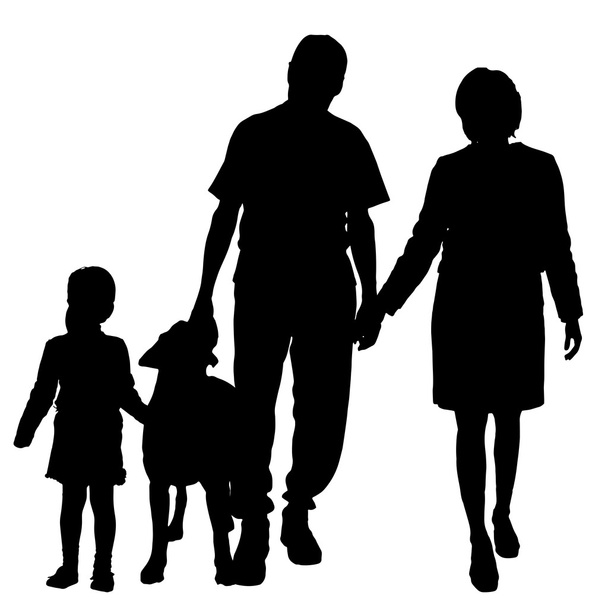 Vector silhouette of family with dog. - Vector, Image