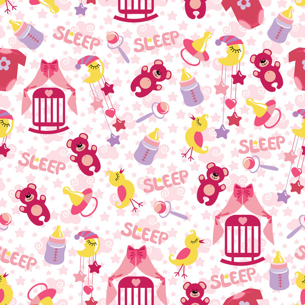 Baby girl cute seamless pattern. Sleep newborn items collection - Photo, Image