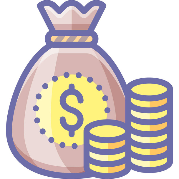 τσάντα εικονίδιο χρήματα κέρματα σε γεμισμένο στυλ περίγραμμα - Διάνυσμα, εικόνα