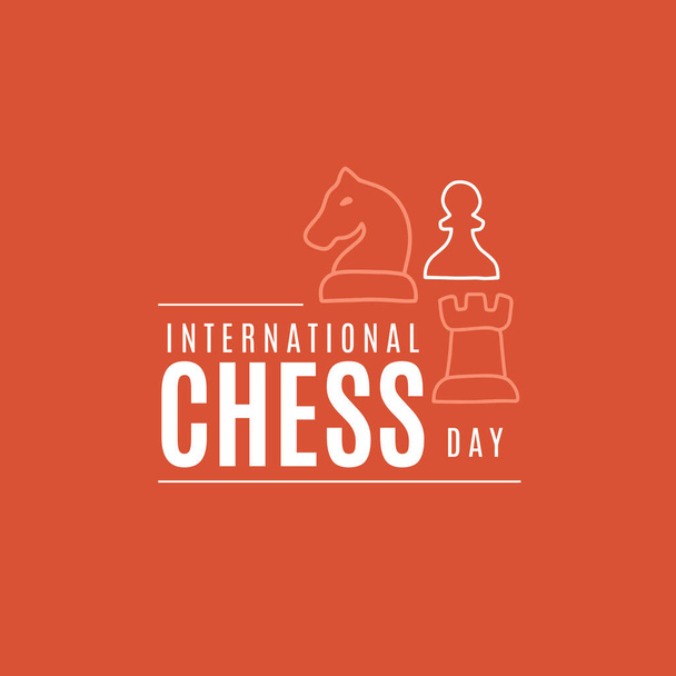 Vektoros illusztráció a július 20-i sakk világnap témájáról. Körvonalazott sakkfigurákkal díszítve. - Vektor, kép