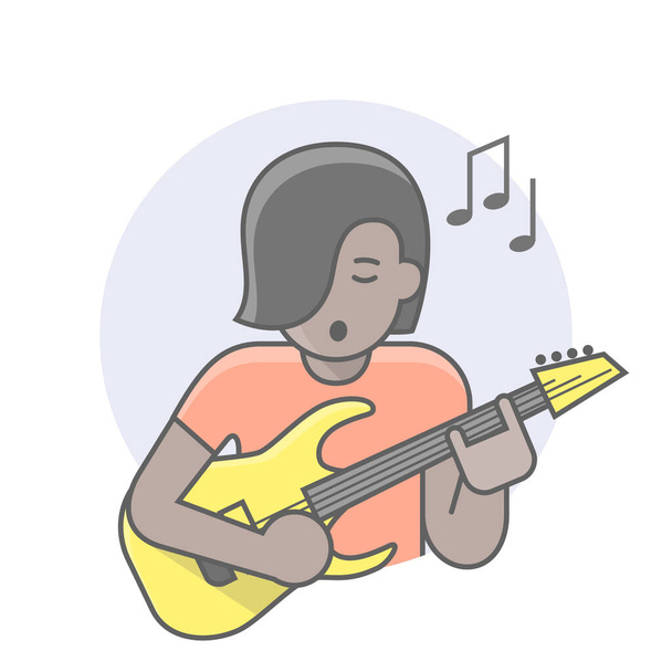 avatary dívka kytarista ikona ve vyplněném stylu obrysu - Vektor, obrázek