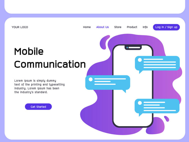 Comunicación móvil, diseño de plantillas de sitios web de negocios - ilustración vectorial - Foto, Imagen