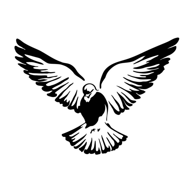Логотип летающей птицы. Черно-белая графика. - Вектор,изображение