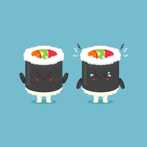 Niedliche Sushi-Rolle mit Ausdrücken - Vektor, Bild